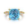 14K Yellow Gold Bujukan Diamond and Blue Topaz Signet Ring
