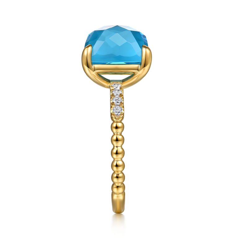 14K Yellow Gold Bujukan Diamond and Blue Topaz Signet Ring - Shot 4
