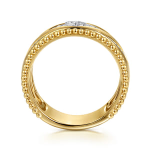 14K Yellow Gold Bujukan Diamond and Chevron Design Wide Band Ring