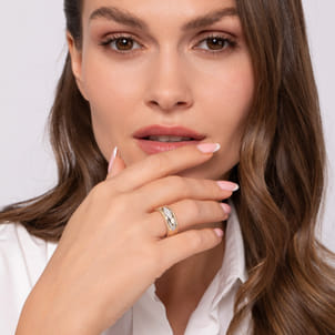 14K Yellow Gold Bujukan Diamond and Chevron Design Wide Band Ring