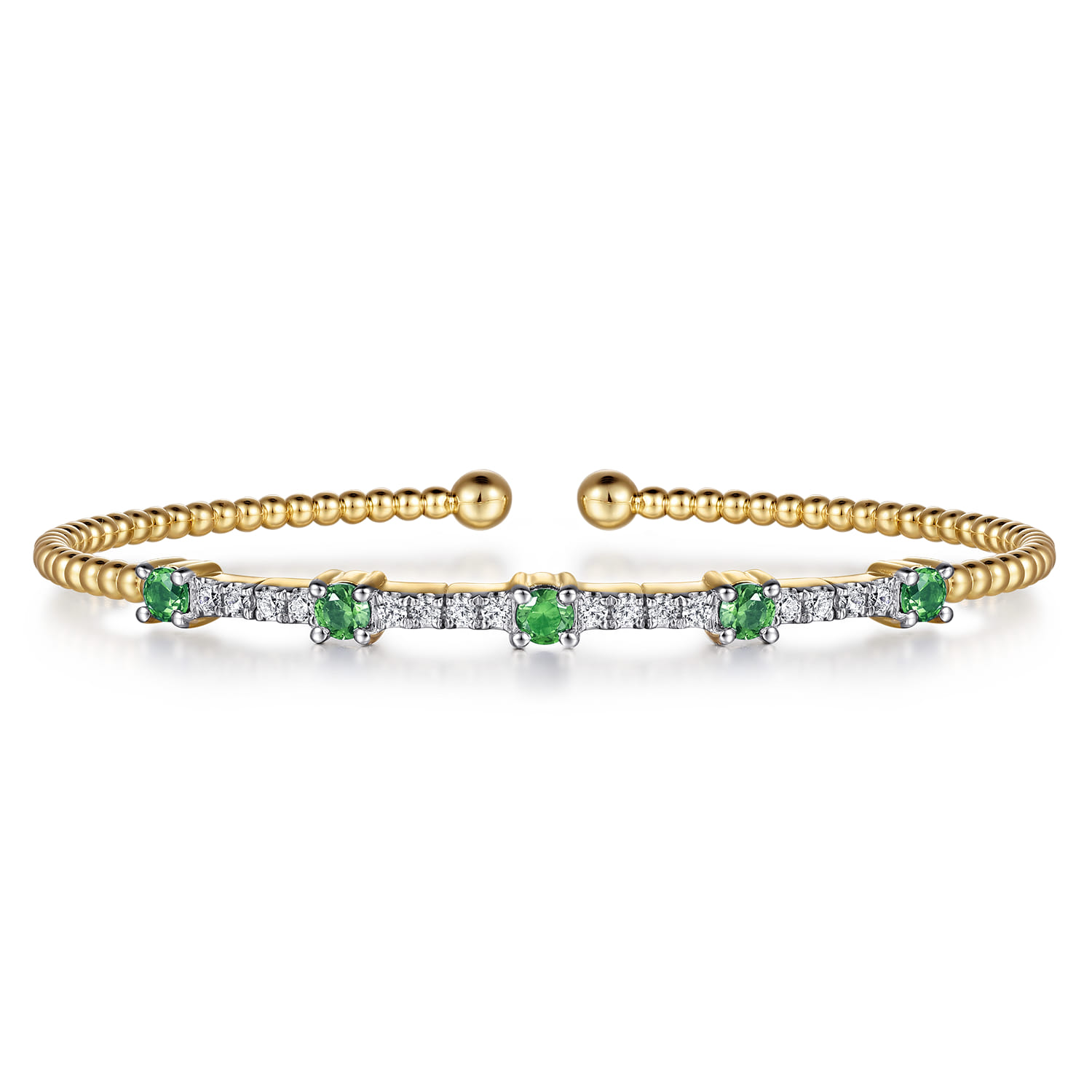 14K Yellow Gold Bujukan Diamond and Emerald Cuff Bracelet - 0.3 ct - Shot 1