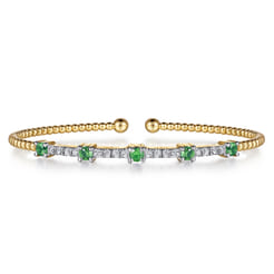 14K Yellow Gold Bujukan Diamond and Emerald Cuff Bracelet