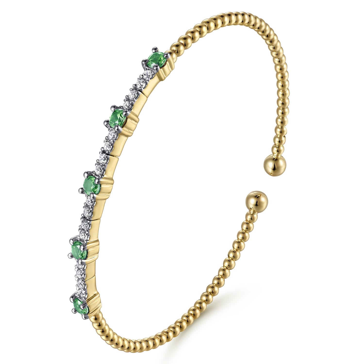 14K Yellow Gold Bujukan Diamond and Emerald Cuff Bracelet - 0.3 ct - Shot 2