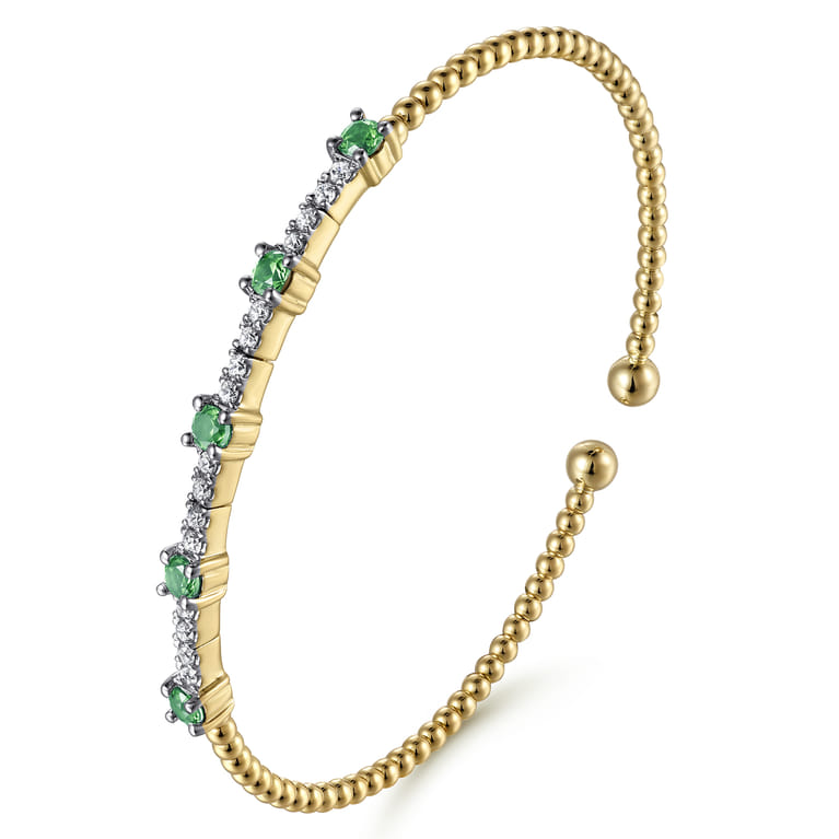 14K Yellow Gold Bujukan Diamond and Emerald Cuff Bracelet - 0.3 ct - Shot 2