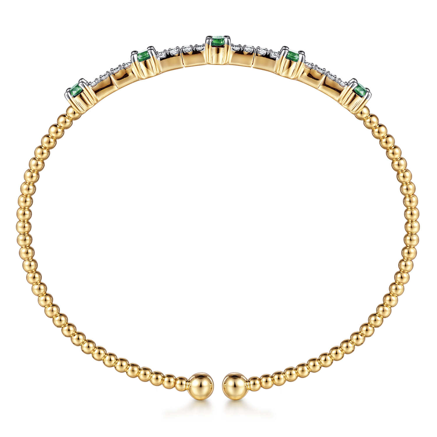14K Yellow Gold Bujukan Diamond and Emerald Cuff Bracelet - 0.3 ct - Shot 3