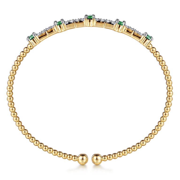 14K Yellow Gold Bujukan Diamond and Emerald Cuff Bracelet - 0.3 ct - Shot 3