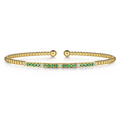 14K Yellow Gold Bujukan Diamond and Emerald Split Bangle