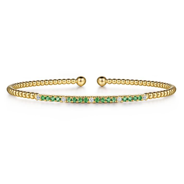 14K Yellow Gold Bujukan Diamond and Emerald Split Bangle - 0.09 ct - Shot 1