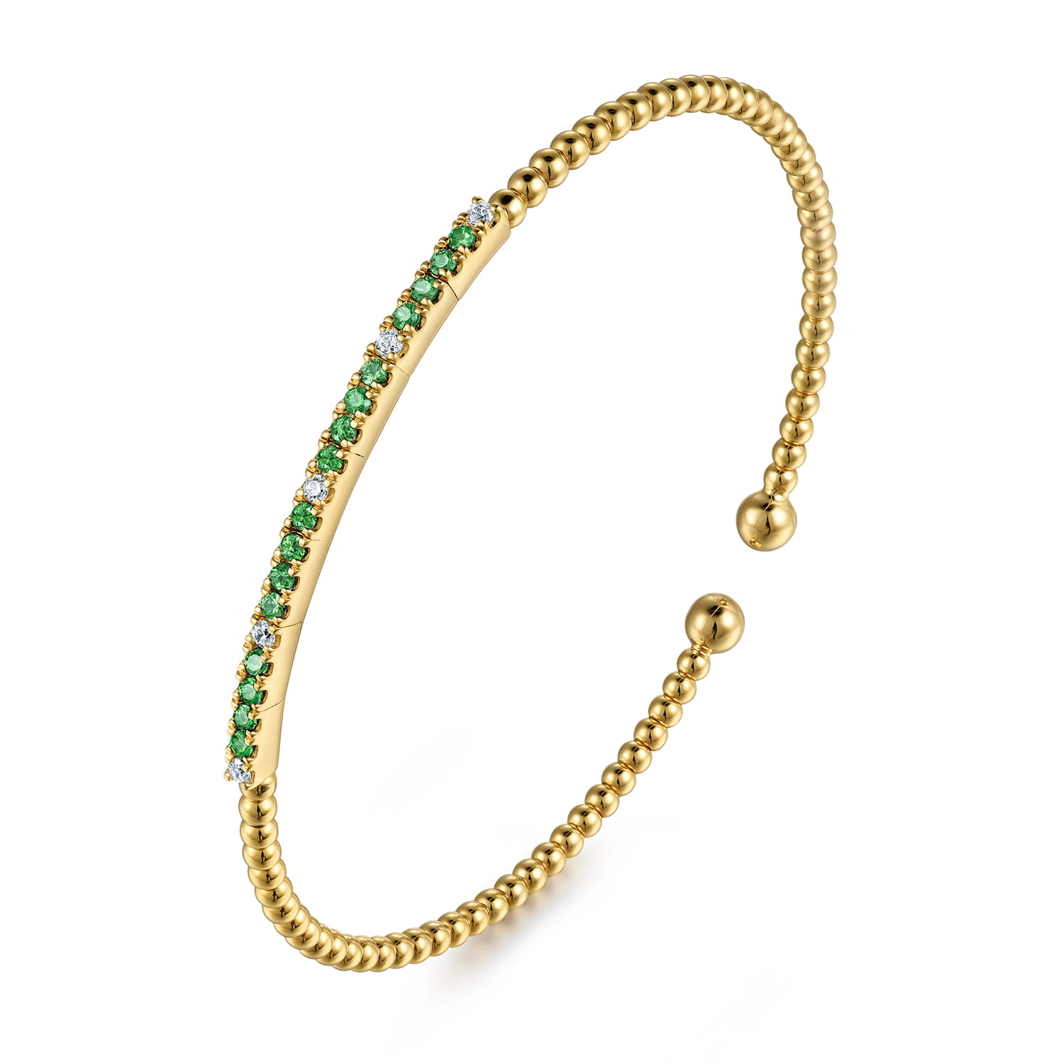 14K Yellow Gold Bujukan Diamond and Emerald Split Bangle - 0.09 ct - Shot 2