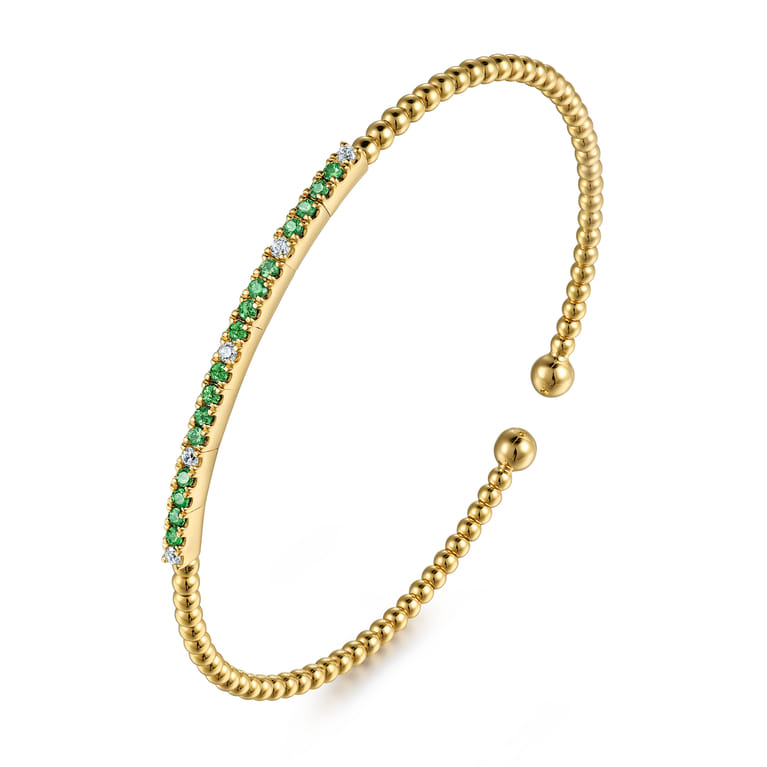 14K Yellow Gold Bujukan Diamond and Emerald Split Bangle - 0.09 ct - Shot 2
