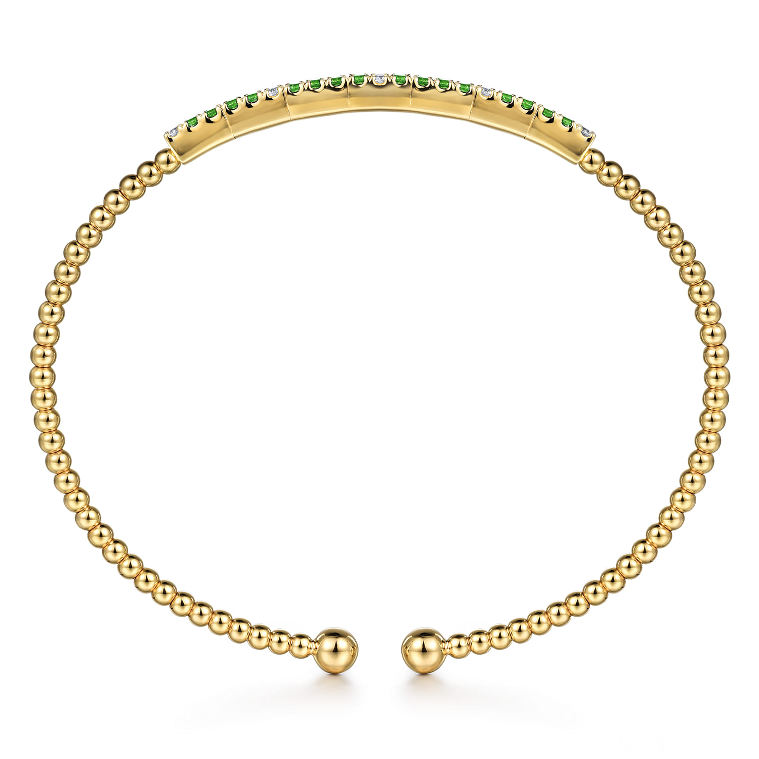 14K Yellow Gold Bujukan Diamond and Emerald Split Bangle - 0.09 ct - Shot 3
