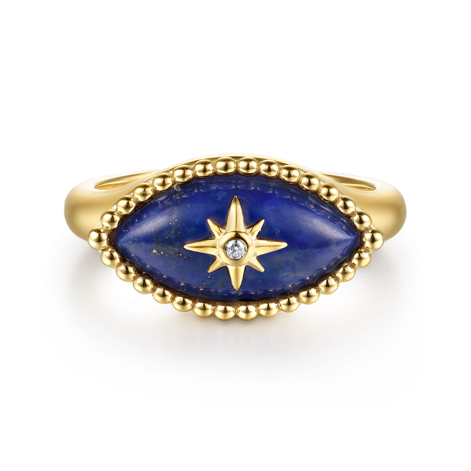 14K Yellow Gold Bujukan Diamond and Lapis Evil Eye Signet Ring - 0.01 ct - Shot 1