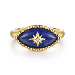14K Yellow Gold Bujukan Diamond and Lapis Evil Eye Signet Ring