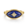 14K Yellow Gold Bujukan Diamond and Lapis Evil Eye Signet Ring - 0.01 ct