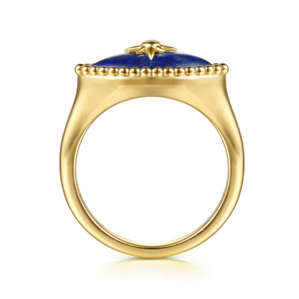 14K Yellow Gold Bujukan Diamond and Lapis Evil Eye Signet Ring