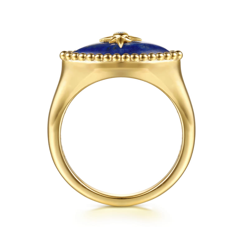 14K Yellow Gold Bujukan Diamond and Lapis Evil Eye Signet Ring - 0.01 ct - Shot 2