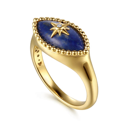 14K Yellow Gold Bujukan Diamond and Lapis Evil Eye Signet Ring