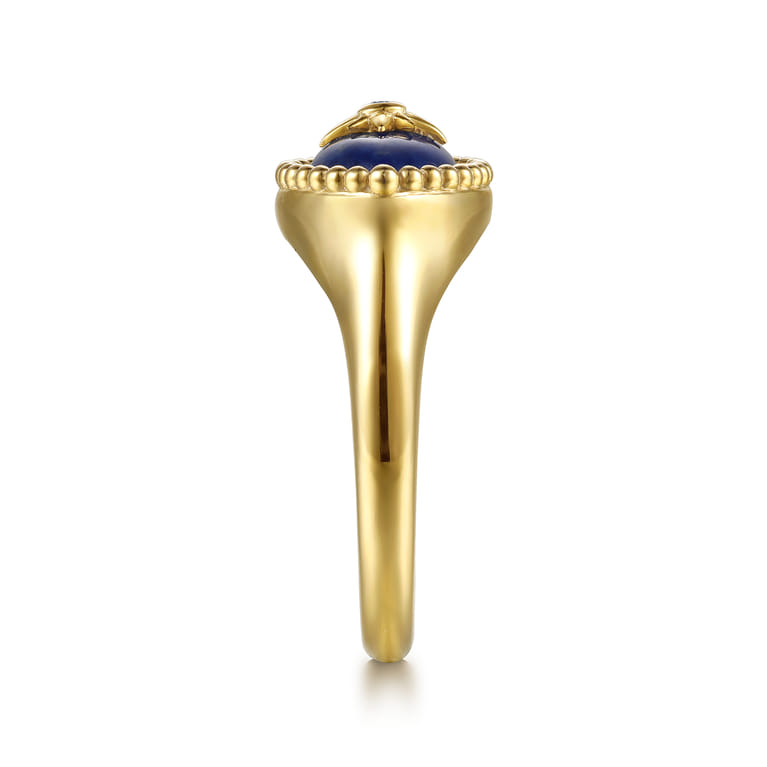 14K Yellow Gold Bujukan Diamond and Lapis Evil Eye Signet Ring - 0.01 ct - Shot 4