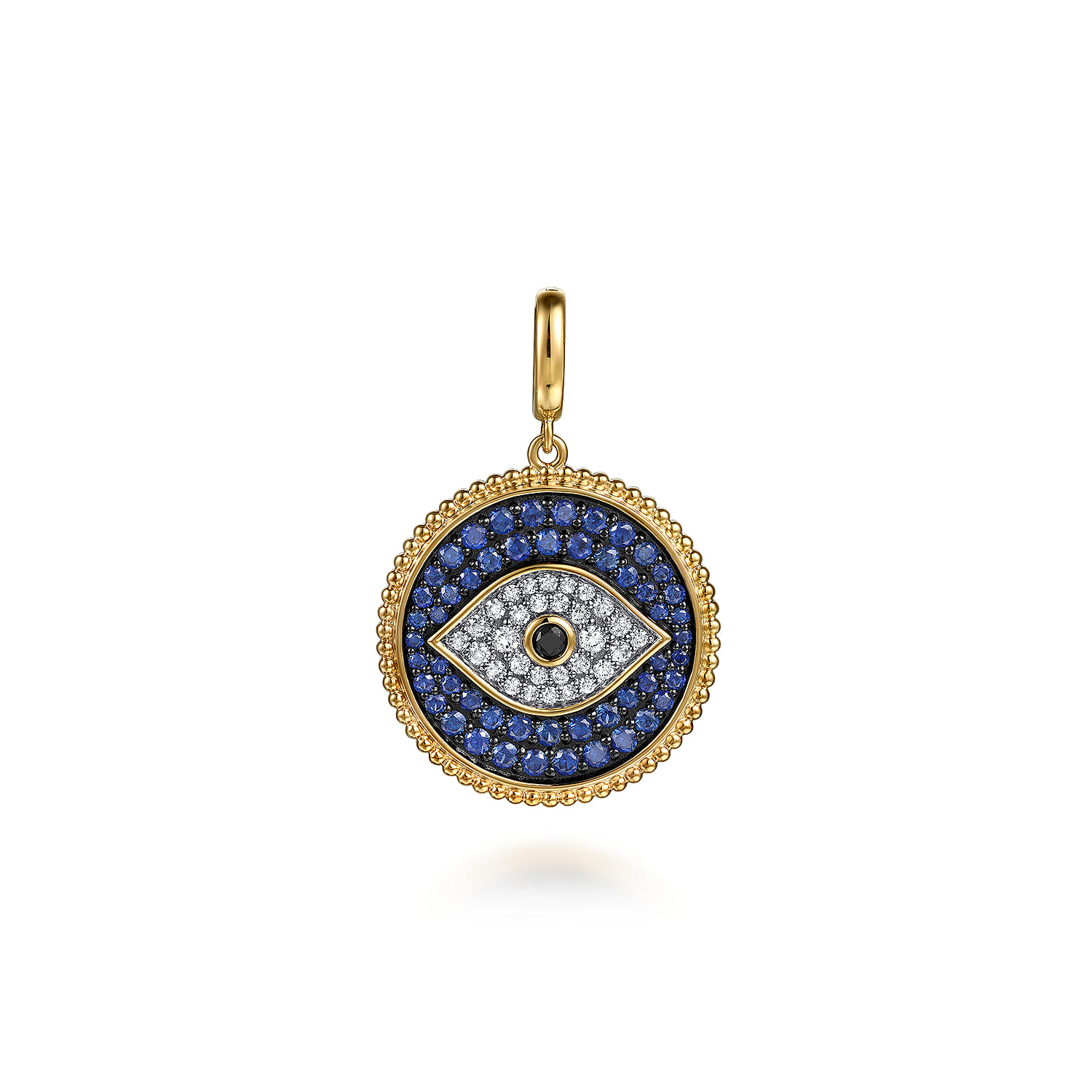 14K Yellow Gold Bujukan Diamond and Multi Stones Evil Eye Medallion Pendant With Detachable Bail - 0.35 ct - Shot 1