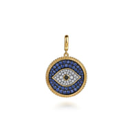 14K Yellow Gold Bujukan Diamond and Multi Stones Evil Eye Medallion Pendant With Detachable Bail