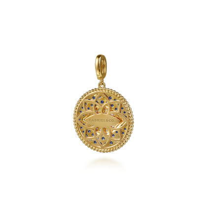 14K Yellow Gold Bujukan Diamond and Multi Stones Evil Eye Medallion Pendant With Detachable Bail