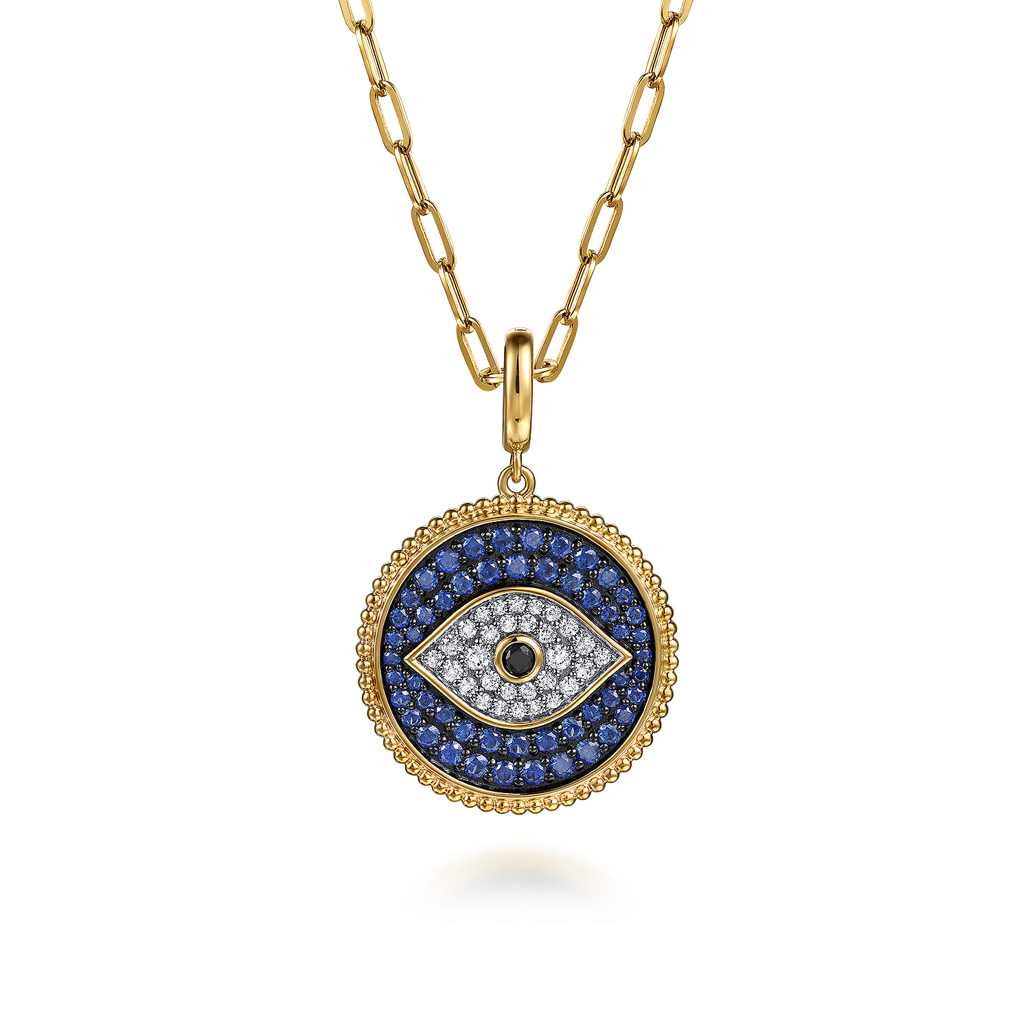 14K Yellow Gold Bujukan Diamond and Multi Stones Evil Eye Medallion Pendant With Detachable Bail - 0.35 ct - Shot 3