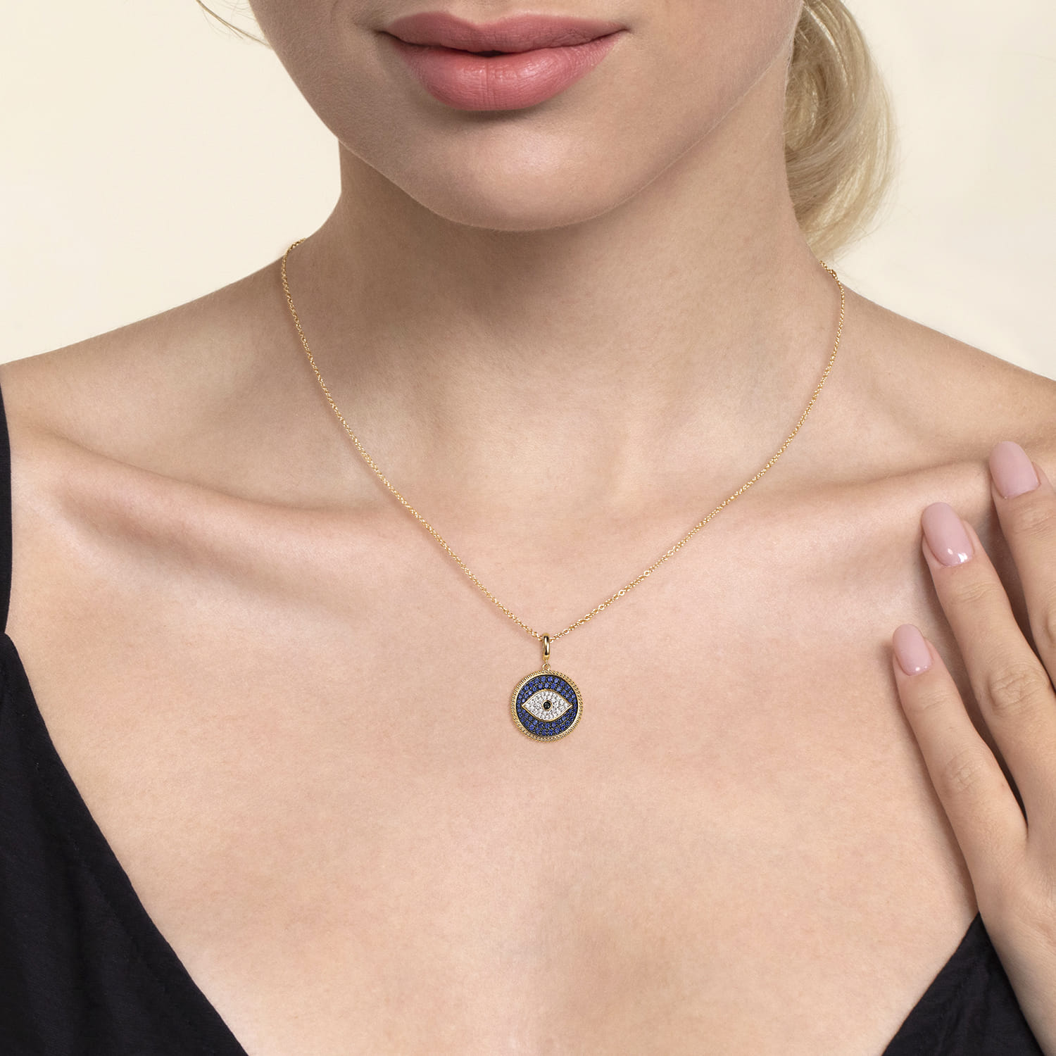 14K Yellow Gold Bujukan Diamond and Multi Stones Evil Eye Medallion Pendant With Detachable Bail - 0.35 ct - Shot 4