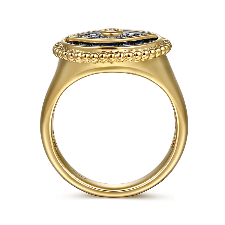14K Yellow Gold Bujukan Diamond and Multi Stones Evil Eye Signet Ring - 0.17 ct - Shot 2