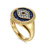 14K Yellow Gold Bujukan Diamond and Multi Stones Evil Eye Signet Ring - 0.17 ct