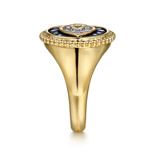 14K Yellow Gold Bujukan Diamond and Multi Stones Evil Eye Signet Ring
