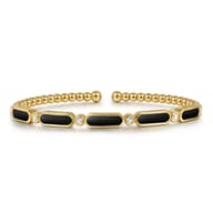 14K Yellow Gold Bujukan Diamond and Onyx Cuff Bangle Bracelet