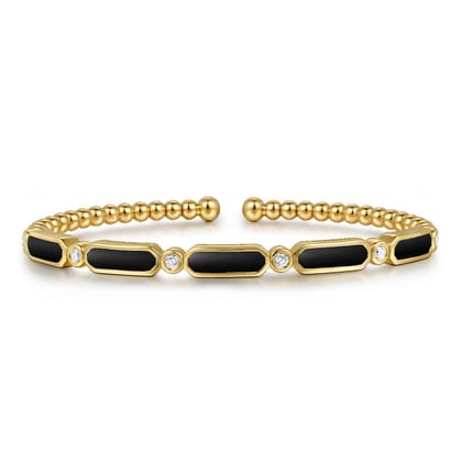 14K Yellow Gold Bujukan Diamond and Onyx Cuff Bangle Bracelet