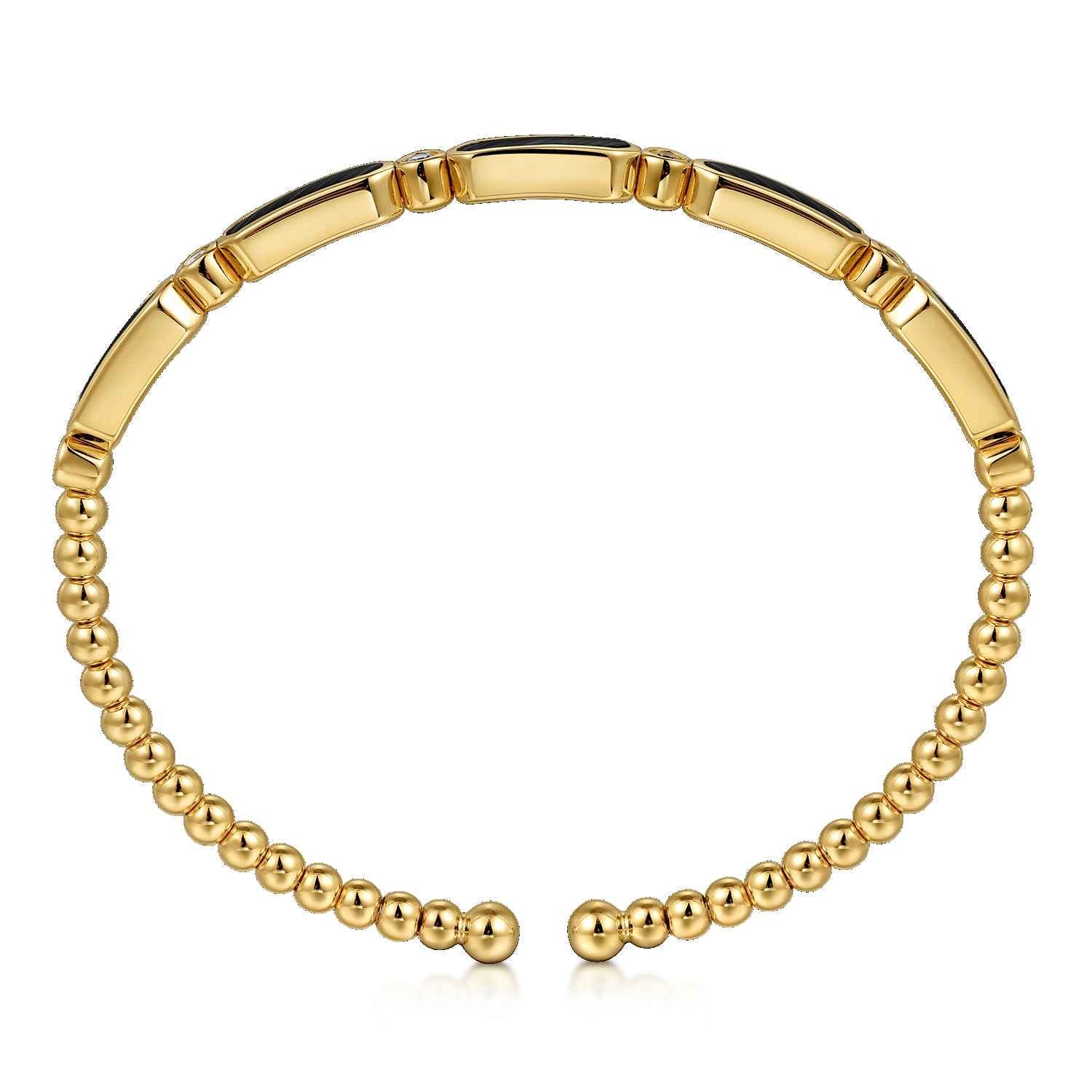 14K Yellow Gold Bujukan Diamond and Onyx Cuff Bangle Bracelet - 0.21 ct - Shot 3