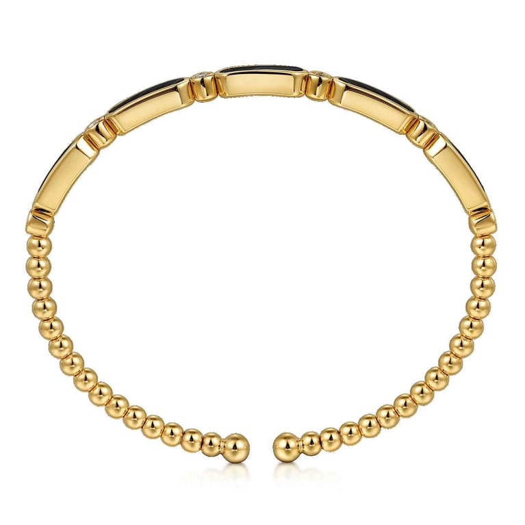 14K Yellow Gold Bujukan Diamond and Onyx Cuff Bangle Bracelet - 0.21 ct - Shot 3
