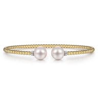 14K Yellow Gold Bujukan Diamond and Pearl Split Bangle