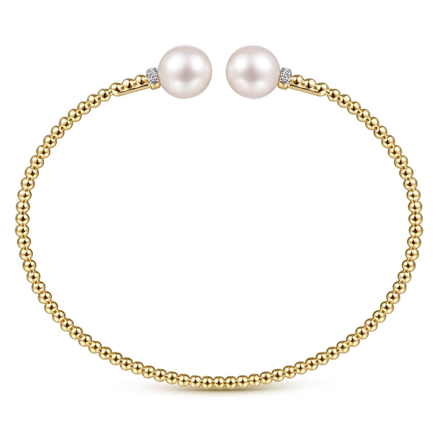 14K Yellow Gold Bujukan Diamond and Pearl Split Bangle - 0.05 ct - Shot 3