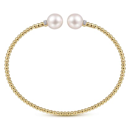 14K Yellow Gold Bujukan Diamond and Pearl Split Bangle