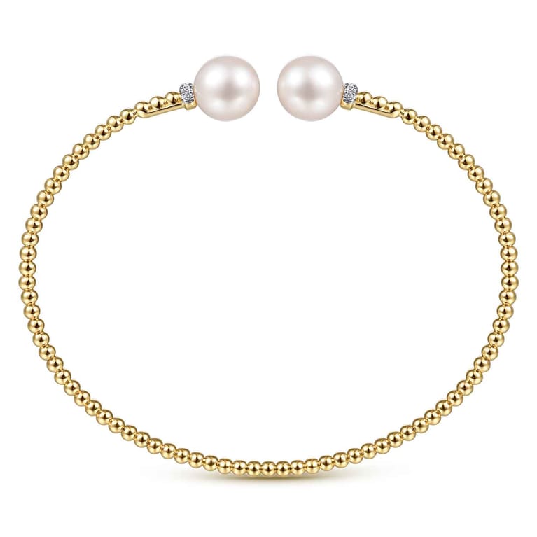 14K Yellow Gold Bujukan Diamond and Pearl Split Bangle - 0.05 ct - Shot 3