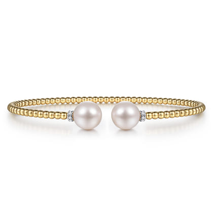 14K Yellow Gold Bujukan Diamond and Pearl Split Bangle