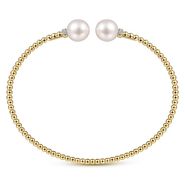 14K Yellow Gold Bujukan Diamond and Pearl Split Bangle - 0.05 ct - Shot 3