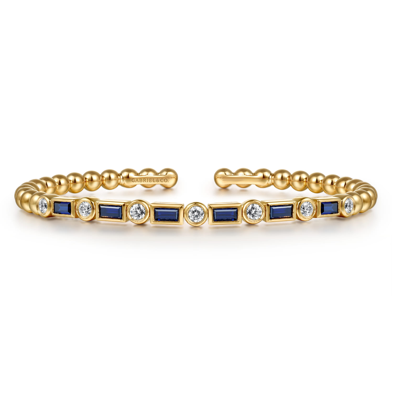 14K Yellow Gold Bujukan Diamond and Rectangle Sapphire Split Bangle Bracelet - 0.5 ct - Shot 1