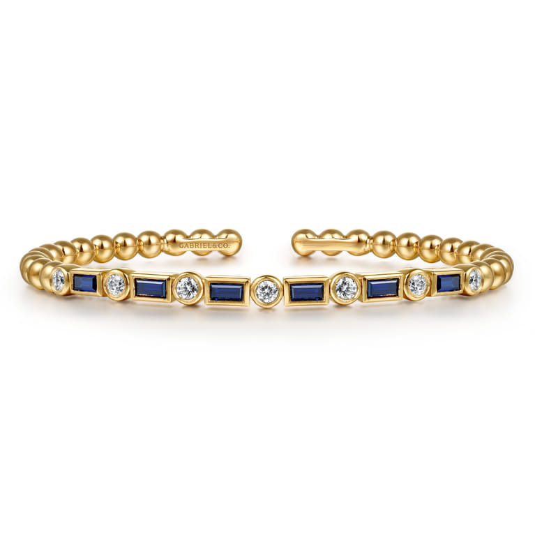 14K Yellow Gold Bujukan Diamond and Rectangle Sapphire Split Bangle Bracelet - 0.5 ct - Shot 1