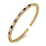 14K Yellow Gold Bujukan Diamond and Rectangle Sapphire Split Bangle Bracelet - 0.5 ct