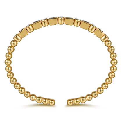 14K Yellow Gold Bujukan Diamond and Rectangle Sapphire Split Bangle Bracelet