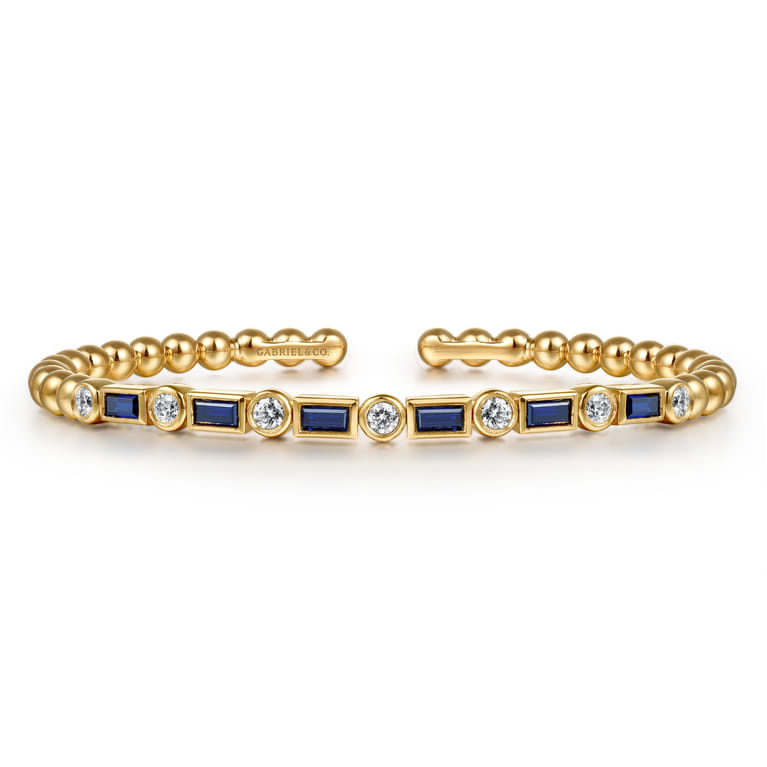 14K Yellow Gold Bujukan Diamond and Rectangle Sapphire Split Bangle Bracelet - 0.5 ct - Shot 1