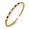 14K Yellow Gold Bujukan Diamond and Rectangle Sapphire Split Bangle Bracelet - 0.5 ct