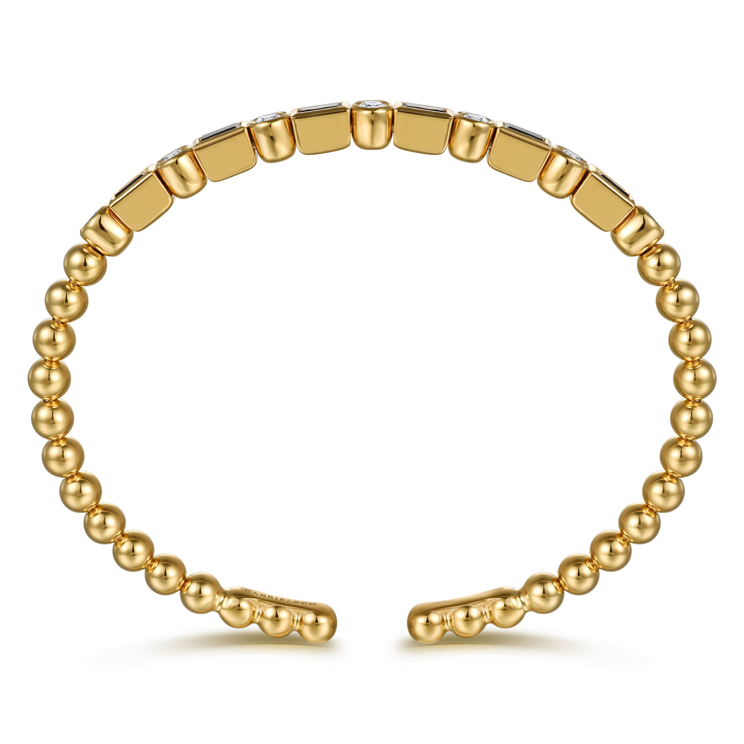 14K Yellow Gold Bujukan Diamond and Rectangle Sapphire Split Bangle Bracelet