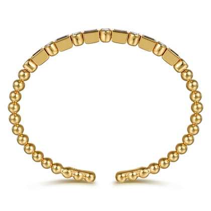 14K Yellow Gold Bujukan Diamond and Rectangle Sapphire Split Bangle Bracelet