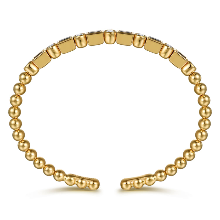 14K Yellow Gold Bujukan Diamond and Rectangle Sapphire Split Bangle Bracelet