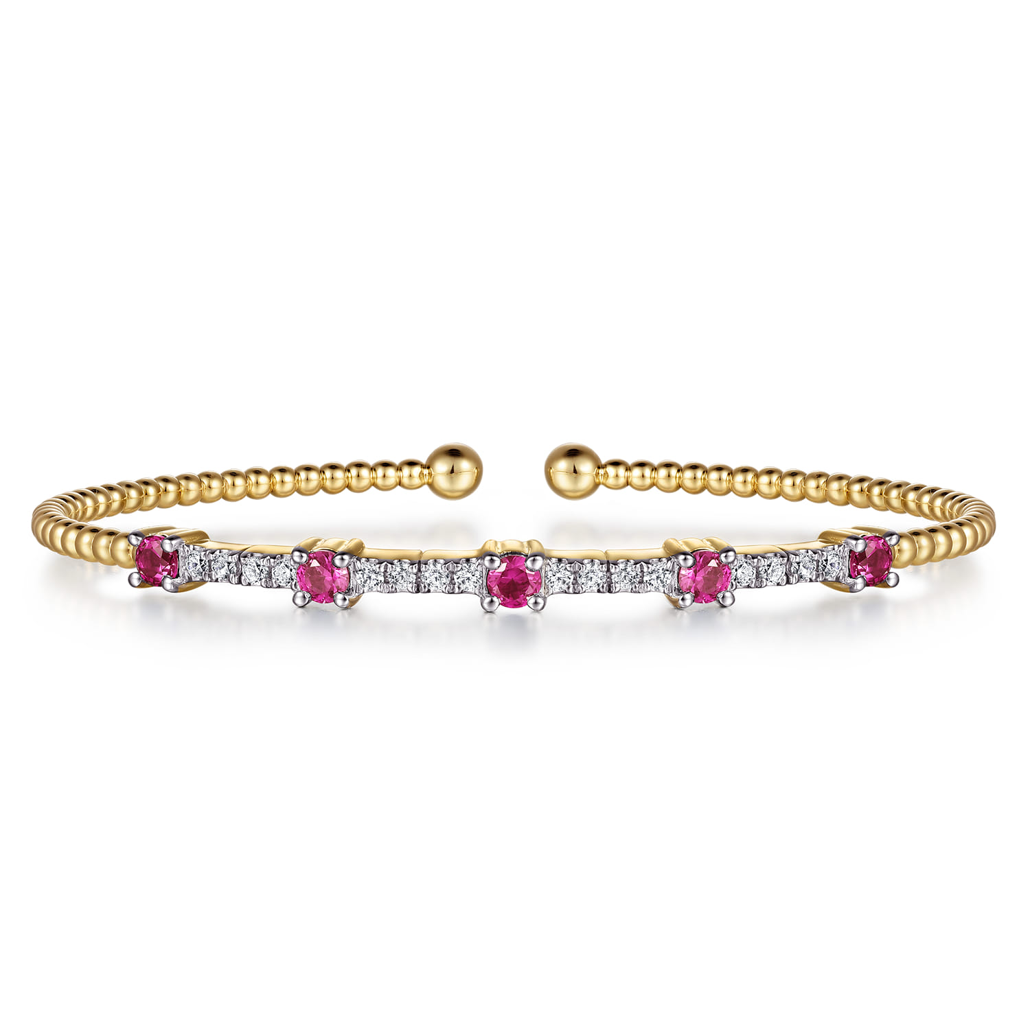 14K Yellow Gold Bujukan Diamond and Ruby Cuff Bracelet - 0.3 ct - Shot 1